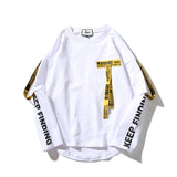 Yellow and Red Ribbons Tag Hoodies Sweatshirts Boy Men's Top Pullover Casual Hip Hop Sport for Men Letter Off Male White Black