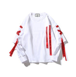 Yellow and Red Ribbons Tag Hoodies Sweatshirts Boy Men's Top Pullover Casual Hip Hop Sport for Men Letter Off Male White Black