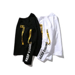 Yellow and Red Ribbons Tag Hoodies Sweatshirts Boy Men's Top Pullover Casual Hip Hop Sport for Men Letter Off Male White Black