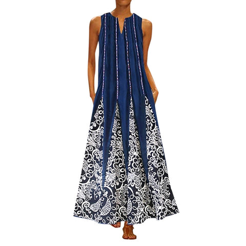 Maxi dress women plus size new sundress MAXIORILL летнее платье Vintage summer V Neck bohemian beach Sleeveless T shirt dress #3