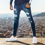Mens Solid Color Jeans New Fashion Slim Denim Pencil Pants Hip Hop Ripped Sexy Casual Hole Ripped Design Trousers Streetwear
