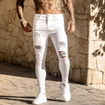 Mens Solid Color Jeans New Fashion Slim Denim Pencil Pants Hip Hop Ripped Sexy Casual Hole Ripped Design Trousers Streetwear