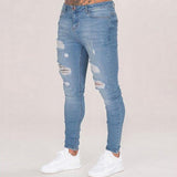 Mens Solid Color Jeans New Fashion Slim Denim Pencil Pants Hip Hop Ripped Sexy Casual Hole Ripped Design Trousers Streetwear