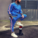 New Colorful Plaid Men Casual Zipper Set Autumn Tracksuit Set Male Sweatshirt Pocket Fashion Jackets Men Tracksuit Sets Mens set