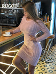RUGOD New Autumn Winter Sweater Dress Women Fashion Hollow Out Knitted Dress Multi Colors Twist Pattern Bodycon Dress 2020 New