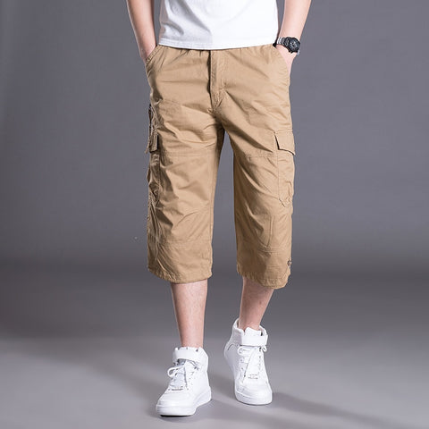 Summer Men's Baggy Multi Pocket Cargo Straight Shorts breeches Male Long Army Green Khaki Mens Loose Short Plus Size 5XL