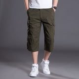 Summer Men's Baggy Multi Pocket Cargo Straight Shorts breeches Male Long Army Green Khaki Mens Loose Short Plus Size 5XL