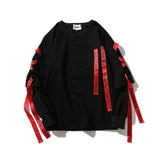 Yellow And Red Ribbons Tag Hoodies Sweatshirts White For Men Letter Off Male Black Casual Hip Hop Sport Boy Men's Top Pullover
